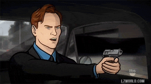 Archer cartoon Conan O'Brien shooting gun