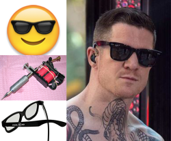 vamptrick:  Steal His Look: Andy Hurley Real D 3D glasses ~ โ.00 (assuming you saw a movie and bought food) Cool Emoji ~ 軸 Tattoos ~ like ur life savings