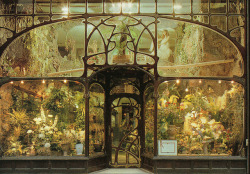 grimogretricks:  Flower-shop, Brussels, designed by Paul Hankar, XIX century.  This is literally the perfect, most fitting sort of thing to put in the window of an Art Nouveau front like this. One of the things I enjoyed about Brussels was the Art Nouveau