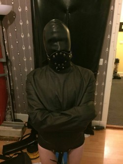 pupswoz:  Spent some time as a Straightjacketed, gagged gimp in my cage 