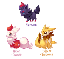 yellowfur:  pombei:  Did a few Zorua crossbreed variations!  aww man you make me wanna do some to ! those are adorable !  &lt;3