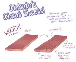 lankycarp:  kairibloodheart:  chikuto:  A quick cheat sheet for making your environments look a bit more lived-in and weathered! You can request your own personal tutorial on my Patreon!  aaaaaaand working on backgrounds just went from three hours to