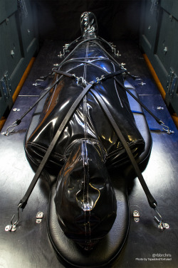 tapedandtortured:  rbbrchris:  Nap time!  @rbbrchris pretty much crawled into the sleepsack himself, the mischievous pup. All I had to do was help with a few straps and take some pictures.  He needs to spend a full night like that. 