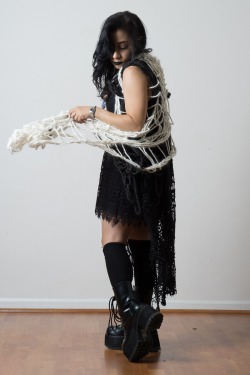 astralizey:  Photos by Jay Hooker Photography  H&amp;M lace dress Demonia Ranger 301 boots Handmade shawl Lace shawl Kirkland socks Handmade necklace from Space Witch Emporium http://etsy.com/shop/spacewitchemporium