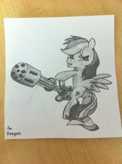 OMG my friend made me a Rainbowdash with a mini gun!  Thanks sky!   &hellip; He says its based on a drawing called &ldquo;Buck You&rdquo; on DA. 