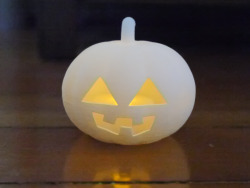 instructables:  3D Printed Jack o’ Lantern  Halloween is coming up soon and so I’m celebrating by making my own personal 3D-printed jack o’ lantern. With an LED tea light inside it can glow without having to be too big. 