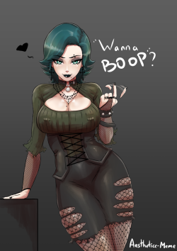 aestheticc-meme:  Edgy PancakeDrew the background character that’s literally goth Nora in Glynda’s clothes and only appeared for a few seconds. No, this isn’t just an excuse for me to draw big tiddy goth gf.Priorititties