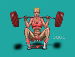Feel The Burn by Bauq For more of his work follow the source link.  He does mini stories with each piece, so enjoy: &ldquo;Squatting can be a real pain in the ass, especially when you stuff 130 kilos of butt plugs and anal beads up there. Blondie here