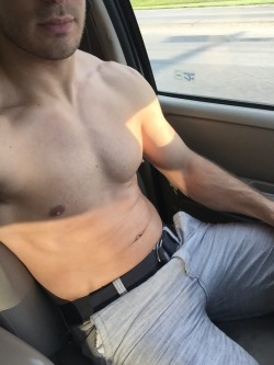exposedhotguys:  Was in traffic so I couldn’t resist stripping naked! If you like the pics REBLOG them for me!