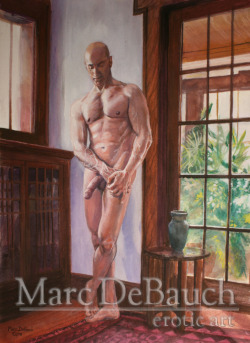 gay-erotic-art:  eroswolf:  “MID MORNING LIGHT” by Marc DeBauch 2009 gouache on paper 18&quot;x14&quot;  see more of my art at www.marcdebauch.com   Marc DeBauch’s work is unashamedly sexual, sometimes blatantly sacrilegious, occasionally irreverent