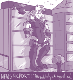  Today a Macro Furry actually attempted to not destroy any buildings,  however some minor damage did occur, such as a butt imprint in the local  Dildo Warehouse.commission spaceophelia