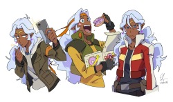 misterunagi:  Christie Tseng (VLD character supervisor) did these beautiful cleanups over my silly doodles.. Allura impersonates Lance, Hunk, and Keith!    Original twitter post: https://twitter.com/cteez/status/751879575534129152?s=09 