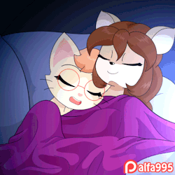 alfa995: Doe + Queen cuddles! So pure and innocent, just watching tv, sharing the same blanket, falling asleep together enjoying each other’s warmth and company and- -yeah there’s a lewd version on Patreon.  Cuuute~ ;3