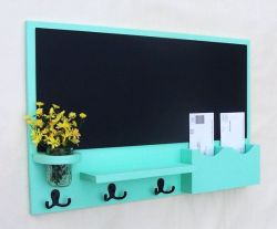 sweetestesthome:  Chalkboard mail station and key holder all in one. 