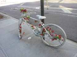 stayings:  Ghost bikes are white painted bikes used as roadside memorials for cyclists who have been killed or injured. 