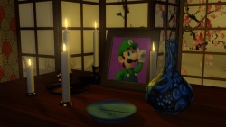 squishable-amethyst:This started as a 3D lighting/texturing exercise but now it looks like Luigi’s funeral
