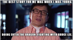 strikeblr: gratefulcurse:  fhoantells:  “I just want Bruce Lee to hold me as long as he can.” I’m dying. (imgur album)  After that incident Bruce Lee gave him a spot in all of his movies. That moment actually launched Jackie Chan’s career.  I