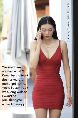 You machine washed what?!     Kneel by the front door to wait for me to get home.    You’d better hope it’s a long wait so I won’t be punishing you when I’m angry.    | Caption Credit: Uxorious Husband