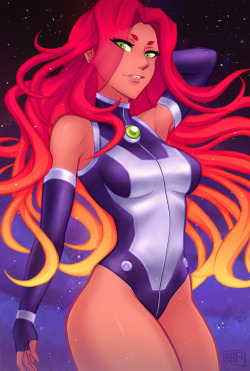 iahfy:  starfire pinup for patreon! ✨   🌟   ✨   variation previews here  &lt;3 &lt;3 &lt;3