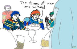 darkflierliesel:  TOGETHER WE RIDE BUILD AN ARMY TRUST NOBODYjackjerripher ruined my life when he posted the official commercial for blazing sword so this is me coping. three panels in i realized hector and lyn would be more in character if they swapped