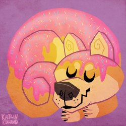 commodorepompadour: Something I did mega fast so I could hop onto a button deal. My dog sleeps like a donut so I thought it would be fun to draw a donut dog. (She’s a basenji mix but shibas seem to be popular?)