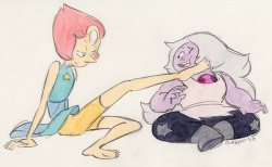 gracekraft: It’s Pearlmethyst week and naturally I can’t resist an excuse to polish off some old self-indulgent sketches I have lying around, so here we are. Pearlmethyst Week Day 2 - Seduction Pearl attempts Meg’s weak ankles flirt tactic from