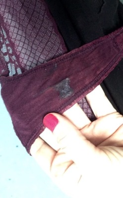 jigglybeanphalange:  Progression of wetness in my panties yesterday! First, started a little wet spot while at work. Then, there was a larger wet spot by the time I got home and finally, my panties were soaked after working out. Seeing my sweat mixed