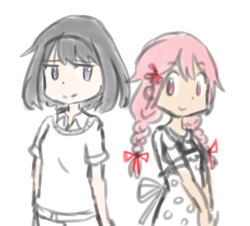 homura-chu:  … i usually don’t imagine grown up madohomu to look like this. well just a quick sketch before i go to bed.   Romcom and domestic Madoka AUs are my life force!   acutally any au where they&rsquo;re happy-ish c: