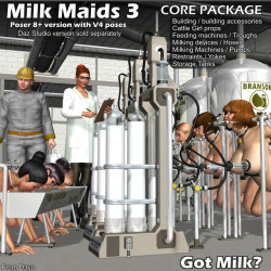 Get  your dairy production up and running with this new set of milking and  storage accessories for your favorite hucows and cattle girls. Includes  new milking devices, restraints, yokes, a dairy building, storage tanks  and more! This is the Poser versi