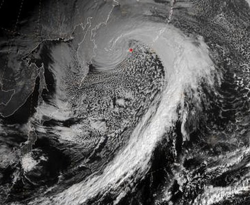 Satellite picture of the remnants of Nuri as an extratropical storm on Friday.