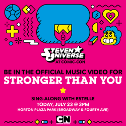 Still at Comic Con? Head over to @hortonplazapark at 3pm and be a part of the &ldquo;Stronger Than You&rdquo; video shoot with Estelle! It&rsquo;s free for everyone to attend! 
