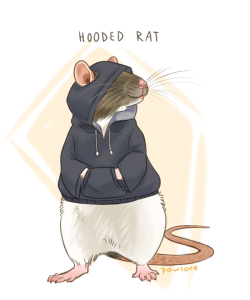 thundershock1: pawlovearts:  pawlovearts: When I hear the term hooded rat, I always think of this. I made capped rat and masked rat too, and now we accidentally have a series. Oh, and… Champagne rat.  @kedreeva 