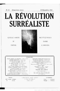 Cover of La Révolution Surréaliste No. 12, 1929 + Original logo/masthead ca. 1924