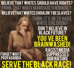 piratematie:  breed-better:  We have to realise that we are being brainwashed by the white media. From our birth we are constantly told that whites should have rights, that marrying inside your race and having white children is normal. Racist propaganda