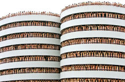  Naked volunteers pose for Spencer Tunick in the Europarking building in Amsterdam, on June 3, 2007 