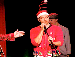 mishaskrushnic:  Misha being a dork with his springy hat