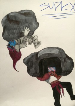 fangirlfanarts:  *Undyne and Garnet suplex huge boulders, just because they can.  @jen-iii  Instagram: Feels_ofa_fangirl