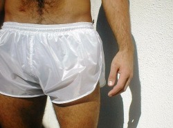 sportynylonguy:  Totally awesome paper thin unlined nylon workout shorts!!!