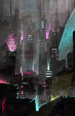 roxirinart:City!!!!!!!!!   This is really really cool tbh, like one of the best cyberpunk cities i’ve seen  
