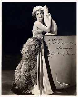 Louise LaMarr    Vintage 50’s-era promo photo personalized: “To Charlie — With best wishes — Sincerely, Louise LaMarr”..   