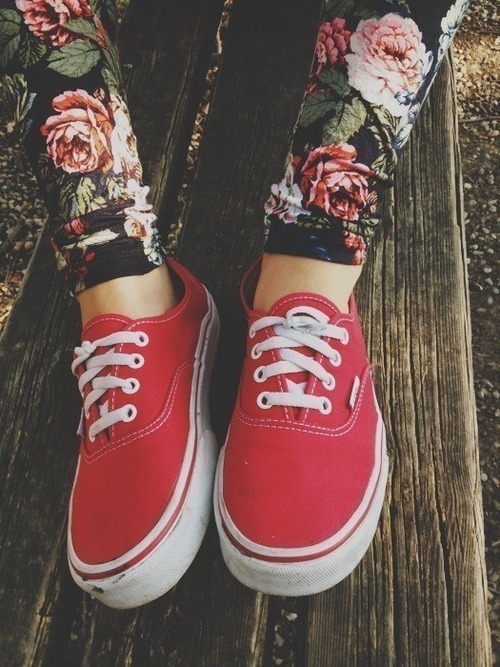 vans red girl shoes flowers pantys 