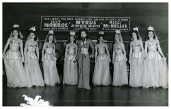 Vintage 40&rsquo;s-era photo features Sherry Britton (centre) leading 8 other chorines across the stage of &lsquo;LEON and EDDIE&rsquo;S&rsquo; nightclub; located in NYC&rsquo;s famed &ldquo;Strip Alley&rdquo; on 52nd Street.. Ms. Britton was a popular