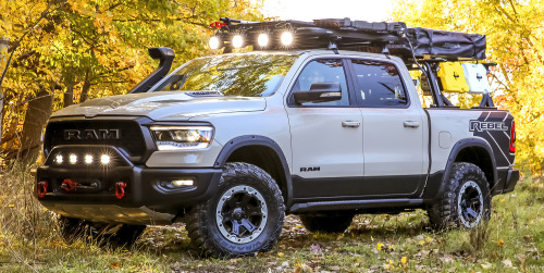 carsthatnevermadeitetc:  Ram 1500 Rebel OTG (Off The Grid) Concept, 2019. One of MOPAR’s prototypes for this year’s SEMA show, based  on a Ram 1500 equipped with the new 3.0-litre V-6 EcoDiesel engine, coupled with a 33-gallon tank that makes it