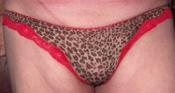 Animal print with red lace trim.
