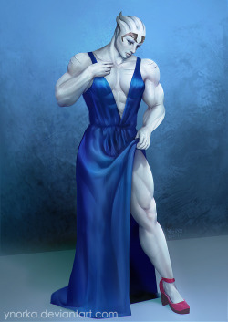 ynorka: Commission for flatlinedreams     “Lysaia showing off in a lustrous blue dress.” :) 