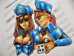 More drawinnngsss, Vi and Cait Officer Skin &lt;33  Coloured with copics &lt;3  I really don&rsquo;t know how to do photos/scans similar to the real drawing T___T I see it here and it&rsquo;s ugly, but in my  notebook it&rsquo;s cute *panic*  The last