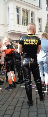 Properly uniformed and labeled, the RUBBER FAGGOT was made to parade around the town square to show how pathetic he was.