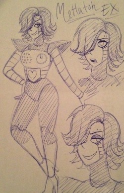 xdreamer45x: tried my hand at Mettaton during my breaks at work today (yesterday??? it’s like 4am right now) :P they’re really shitty cuz I’ve never drawn him before and the fact that these were done super fast in pen ;0 I barely know shit about