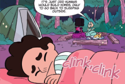 The first issue of Steven Universe and the Crystal Gems is really interesting and adorable but my favorite thing has to be this exchange between Garnet and Pearl where Garnet describes a sleeping bag as “a hug for your whole body” and Pearl agrees