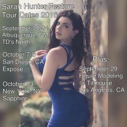mssarahhunter:  So excited to be back in Albuquerque this weekend! Check out my upcoming tour dates this fall. 💃🏻🍾🎉 #featuredancer #featureentertainer #sarahhunter #tour #tdsnorth #albuquerque #abq #stripclub #gentlemansclub #expose #sandiego